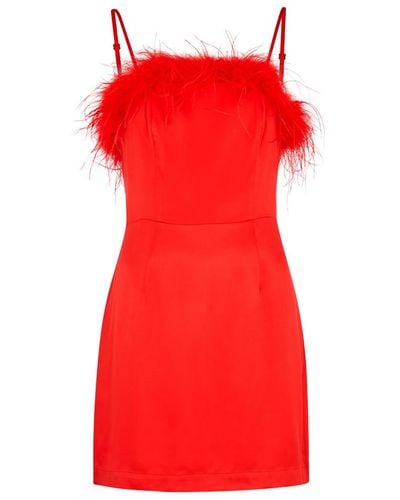 Kitri Nola Feather-trimmed Satin Mini Dress - Red
