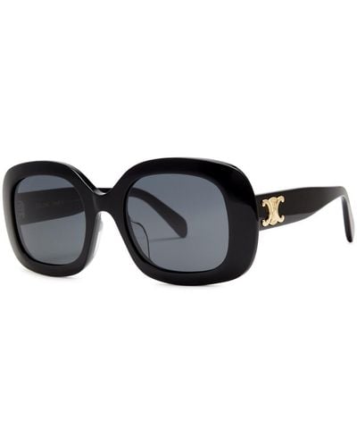 Celine Oversized Oval-frame Sunglasses , Designer Plaque At Temples, 100% Uv Protection - Black