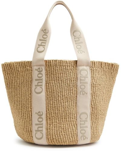 Chloé Woody Woven Raffia Basket Bag - White