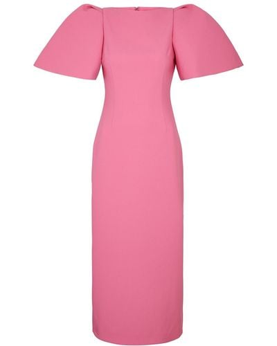 Solace London Loral Puff-sleeve Midi Dress - Pink