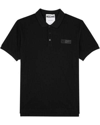 Moschino Logo Piqué Cotton Polo Shirt - Black