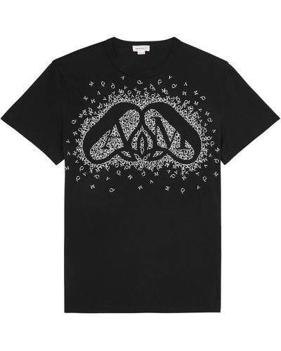 Alexander McQueen Exploded Charm Printed Cotton T-Shirt - Black