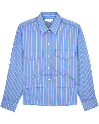 Victoria Beckham Cropped Striped Cotton-Poplin Shirt - Blue