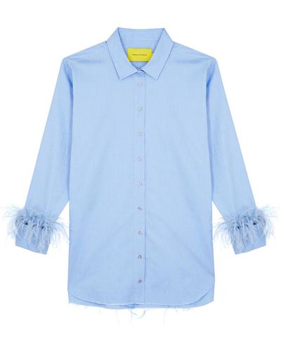 Marques'Almeida Feather-trimmed Cotton Shirt - Blue