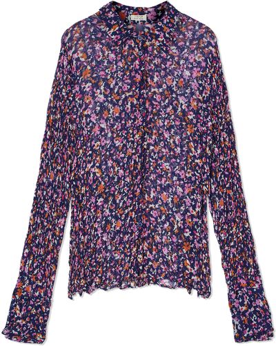 Jigsaw Abstract Floral Crinkled Shirt - Purple