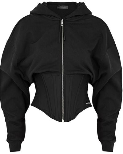 Mugler Hooded Cotton-blend Corset Sweatshirt - Black