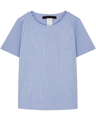 Marina Rinaldi Garabba Embellished Stretch-cotton T-shirt - Blue