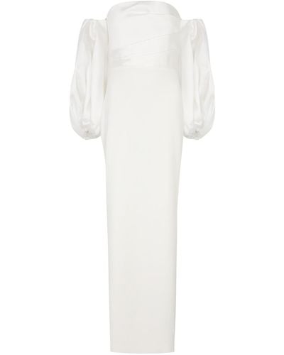 Solace London Carmen Off-The-Shoulder Satin And Crepe Maxi Dress - White