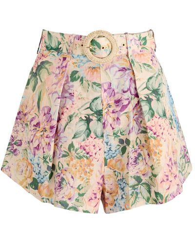 Zimmermann Halliday Tuck Floral-Print Linen Shorts - Multicolour