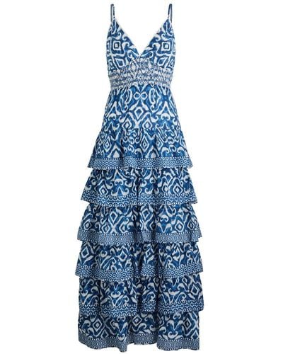 Alice + Olivia Imogene Printed Tiered Cotton Maxi Dress - Blue