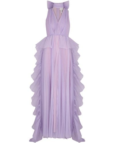 Huishan Zhang Alana Lilac Plissé Tulle Gown - Purple