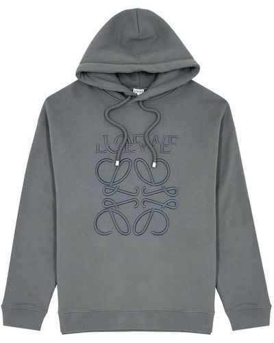 Loewe Logo-embroidered Hooded Cotton Sweatshirt - Grey