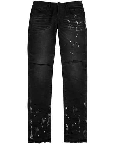 Purple Distressed Coated Slim-leg Jeans - Black