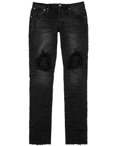 Purple Distressed Slim-leg Jeans - Black