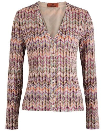 Missoni Zigzag Sequin-Embellished Cotton-Blend Cardigan - Pink