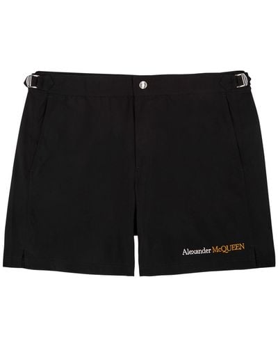 Alexander McQueen Logo-Embroidered Shell Swim Shorts - Black