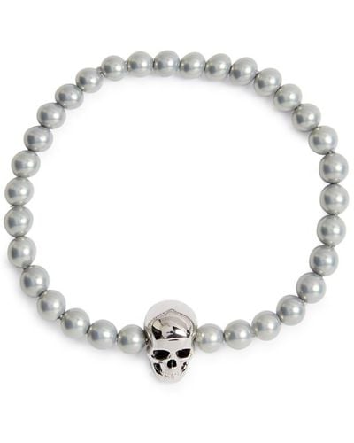 Alexander McQueen Skull Faux Pearl Bracelet - Metallic
