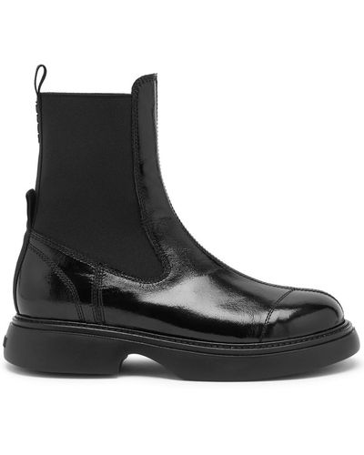 Ganni Patent Leather Chelsea Boots - Black