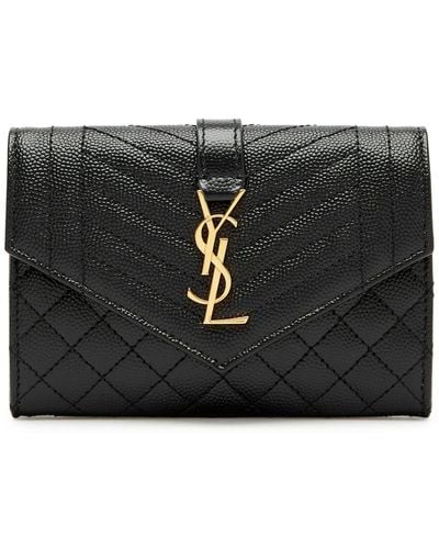 Saint Laurent Envelope Quilted Leather Wallet - Black