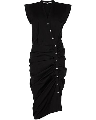 Veronica Beard Ruched Stretch-Cotton Shirt Dress - Black