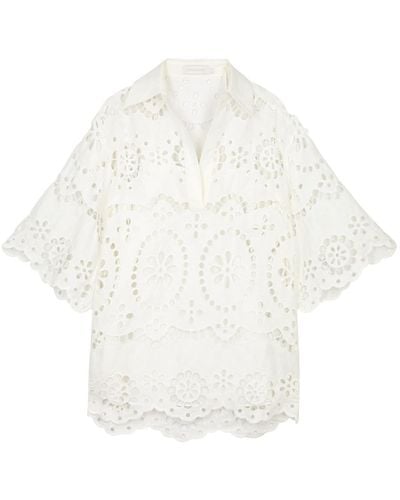 Zimmermann Lexi Embroidered Cut-out Linen Tunic - White