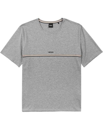 BOSS Unique Logo-Print Cotton T-Shirt - Grey