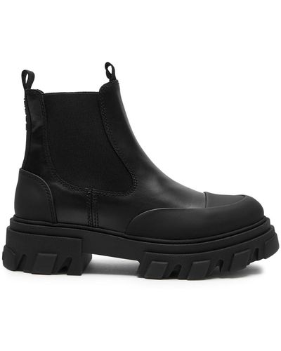 Ganni Elasticated-panelled Leather Boots - Black