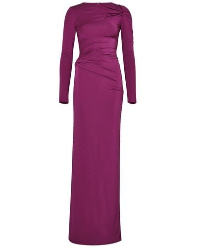 16Arlington Nubria Ruched Satin-jersey Gown - Purple