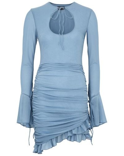 De La Vali Galle Ruched Chiffon Mini Dress - Blue