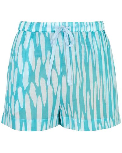 On The Island Pano Printed Cotton Shorts - Blue