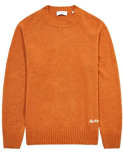 Les Deux Brad Logo-Embroidered Cotton-Blend Sweater - Orange