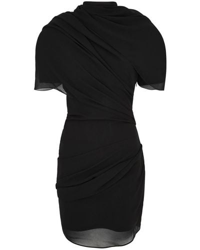 Jacquemus La Robe Castagna Draped Chiffon Mini Dress - Black