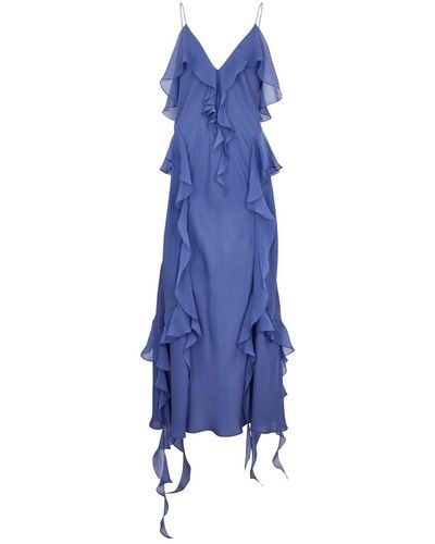 Khaite Pim Ruffled Silk-georgette Maxi Dress - Blue
