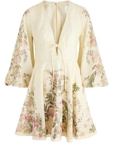 Zimmermann Waverly Floral-Print Linen Mini Dress - Natural