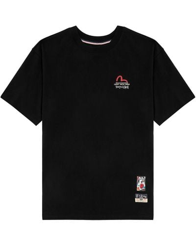 Evisu Hanafuda Kamon Printed Cotton T-Shirt - Black