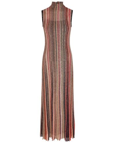Missoni Striped Embellished Ribbed-knit Midi Dress - Brown
