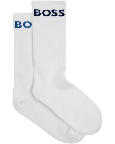 BOSS Boss Logo-Intarsia Stretch-Cotton Socks - White