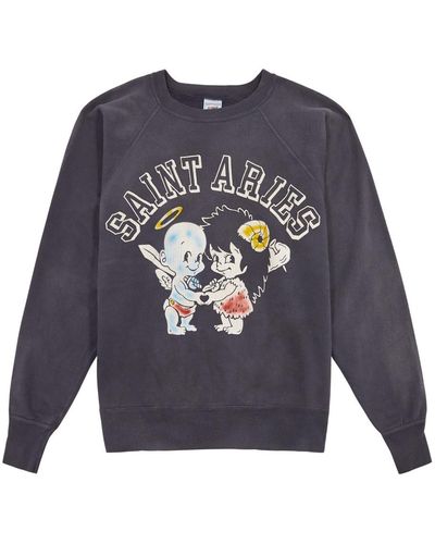 SAINT Mxxxxxx Saint Aries Printed Cotton Sweatshirt - Blue