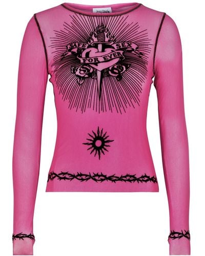 Jean Paul Gaultier Safe Sex Tattoo Flocked Tulle Top - Pink