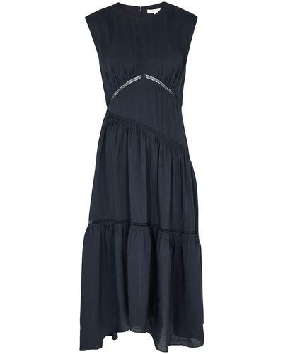 FRAME Lace-panelled Seersucker Midi Dress - Blue
