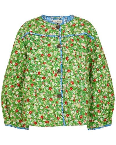 Damson Madder Markey Floral-print Quilted Cotton Jacket - Green
