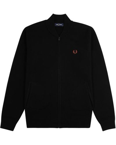 Fred Perry Logo-embroidered Knitted Bomber Jacket - Black