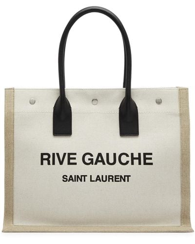 Saint Laurent Rive Gauche Small Canvas Tote, Canvas Bag - White