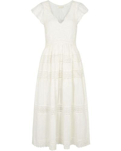 LoveShackFancy Abena Pintucked Cotton Midi Dress - White