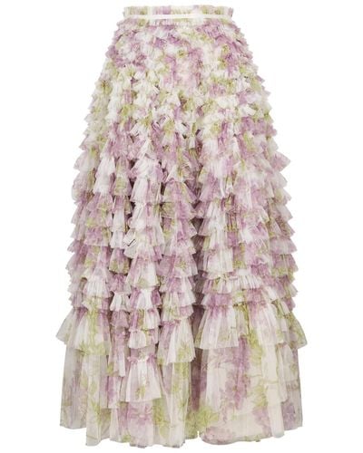 Needle & Thread Wisteria Hattie Ruffled Tulle Maxi Skirt - Multicolor