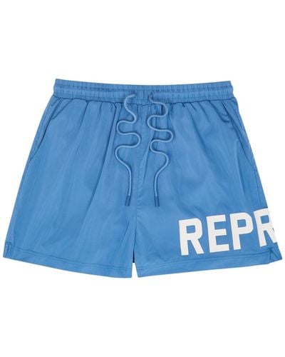 Represent Logo-Print Nylon Swim Shorts - Blue