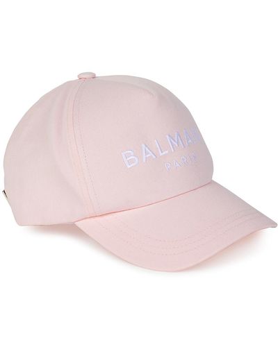 Balmain Logo-embroidered Cotton-twill Cap - Pink