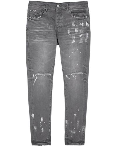 Purple Distressed Slim-leg Jeans - Gray