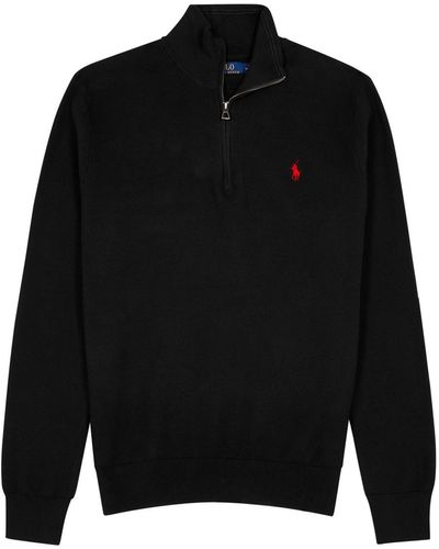 Polo Ralph Lauren Half-zip Piqué Cotton Sweater - Black