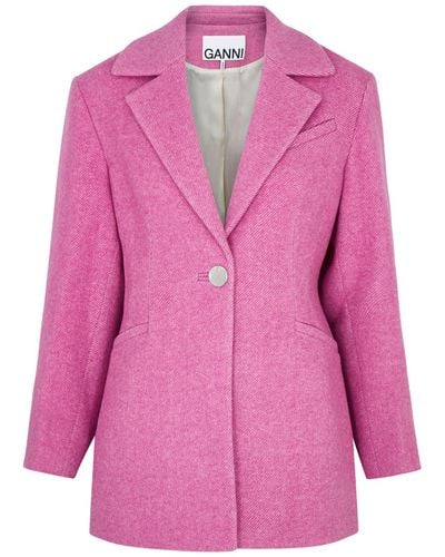 Ganni Wool-Blend Blazer - Pink
